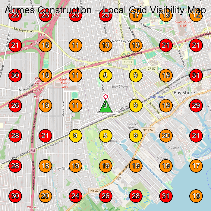 Ahmes Construction GeoGrid visibility map for Remodeler in Brentwood